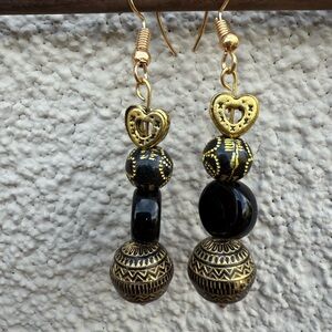 Chic Black and Gold Dangle Earrings